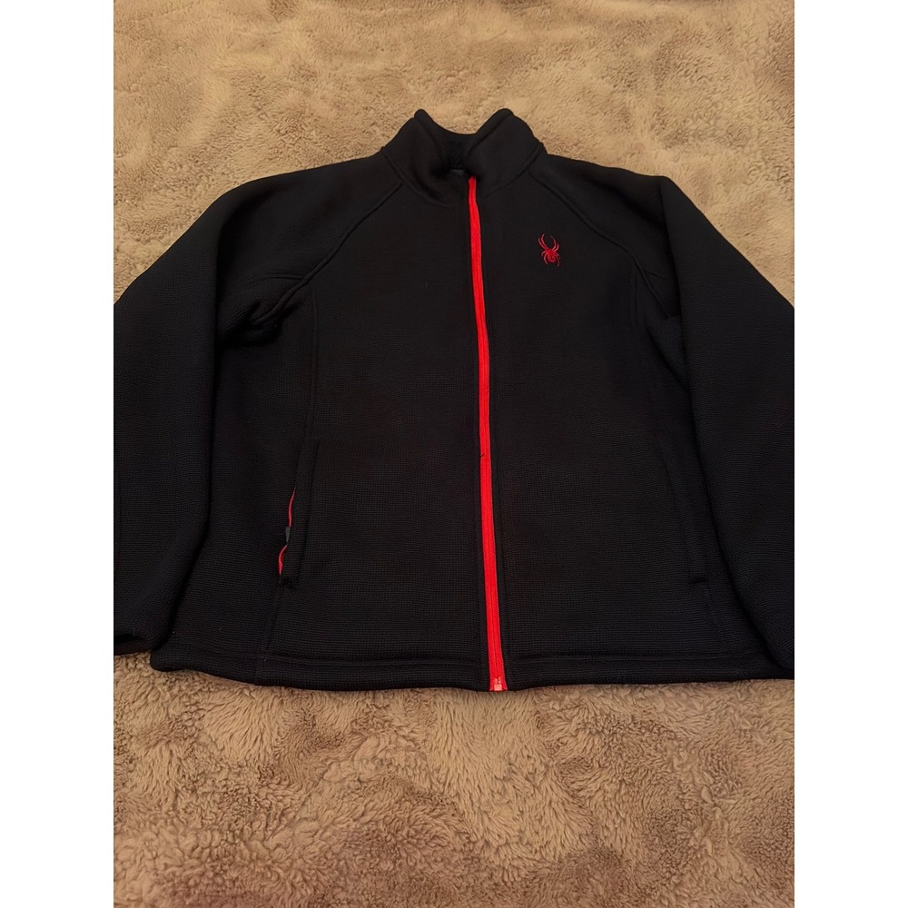 Spyder Mens Full Zip Fleece Jacket Black Red Waffle Knit Sherpa Lined